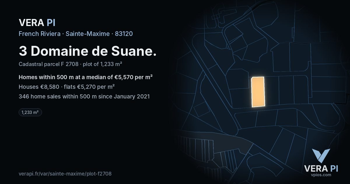 3 Domaine de Suane, Sainte-Maxime at night – the plot lit, the parcels around coloured by the prices near them