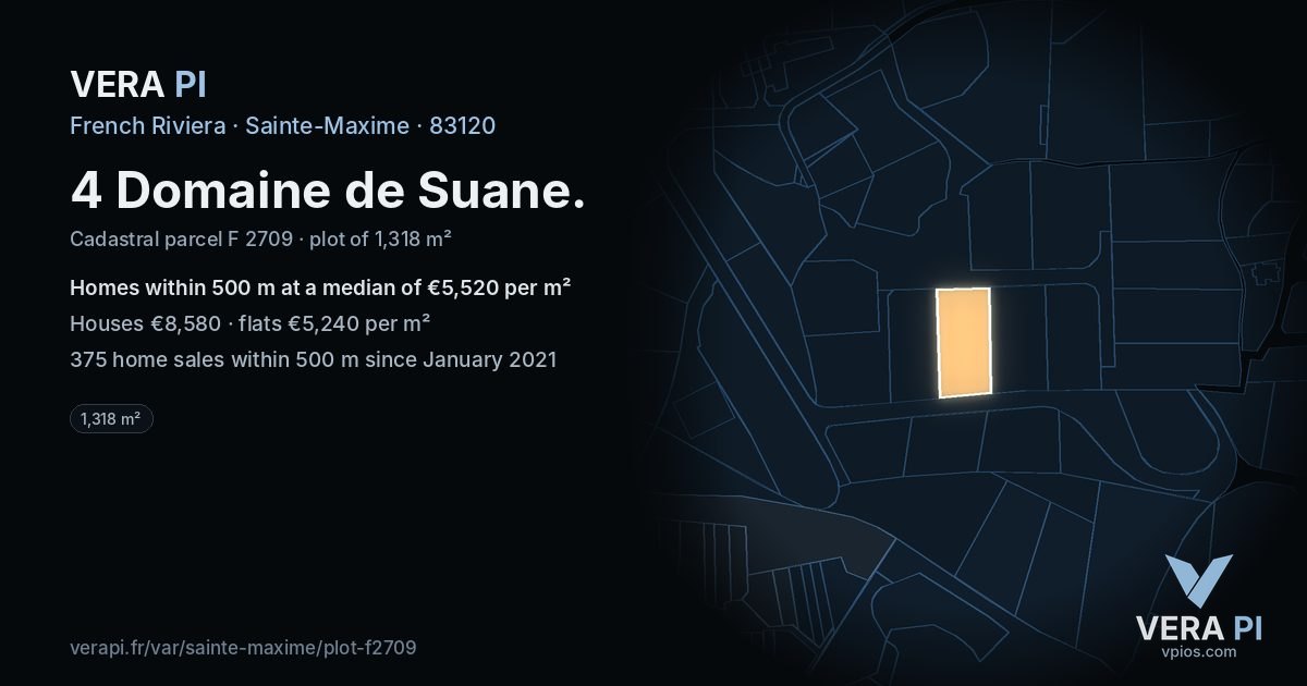 4 Domaine de Suane, Sainte-Maxime at night – the plot lit, the parcels around coloured by the prices near them