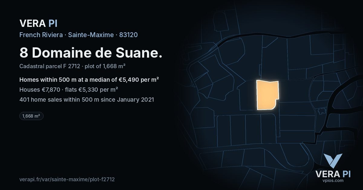 8 Domaine de Suane, Sainte-Maxime at night – the plot lit, the parcels around coloured by the prices near them