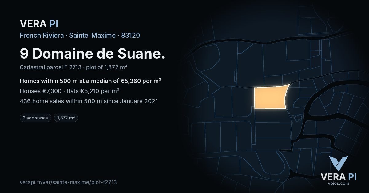 9 Domaine de Suane, Sainte-Maxime at night – the plot lit, the parcels around coloured by the prices near them