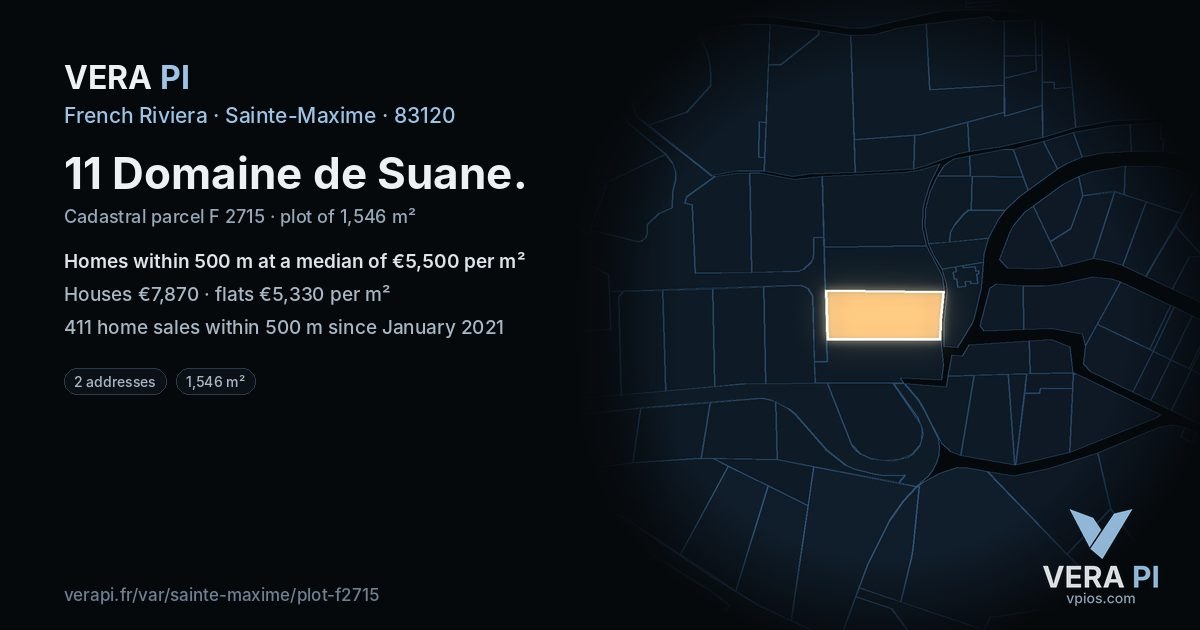 11 Domaine de Suane, Sainte-Maxime at night – the plot lit, the parcels around coloured by the prices near them