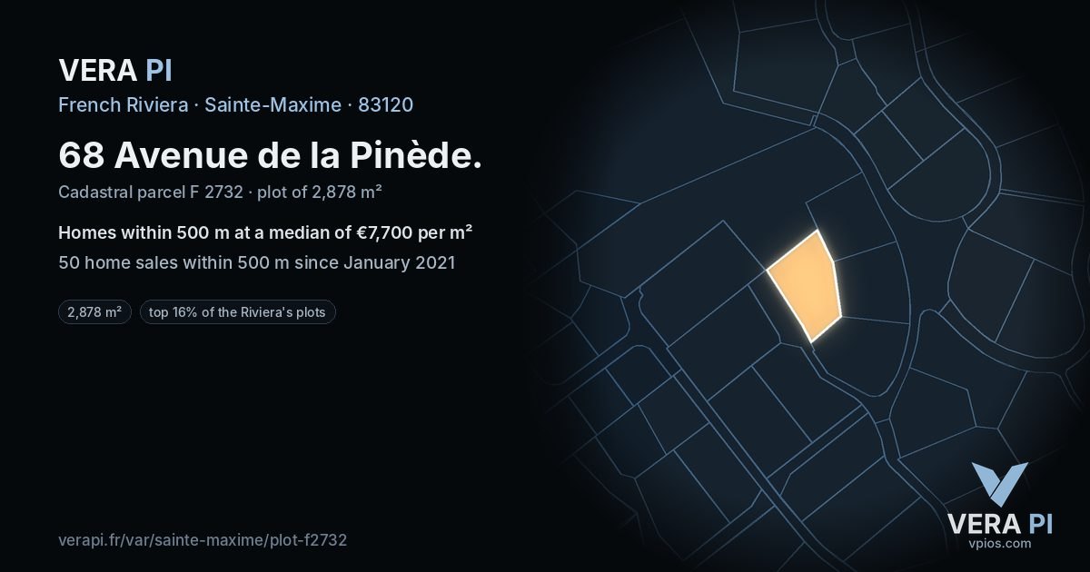 68 Avenue de la Pinède, Sainte-Maxime at night – the plot lit, the parcels around coloured by the prices near them