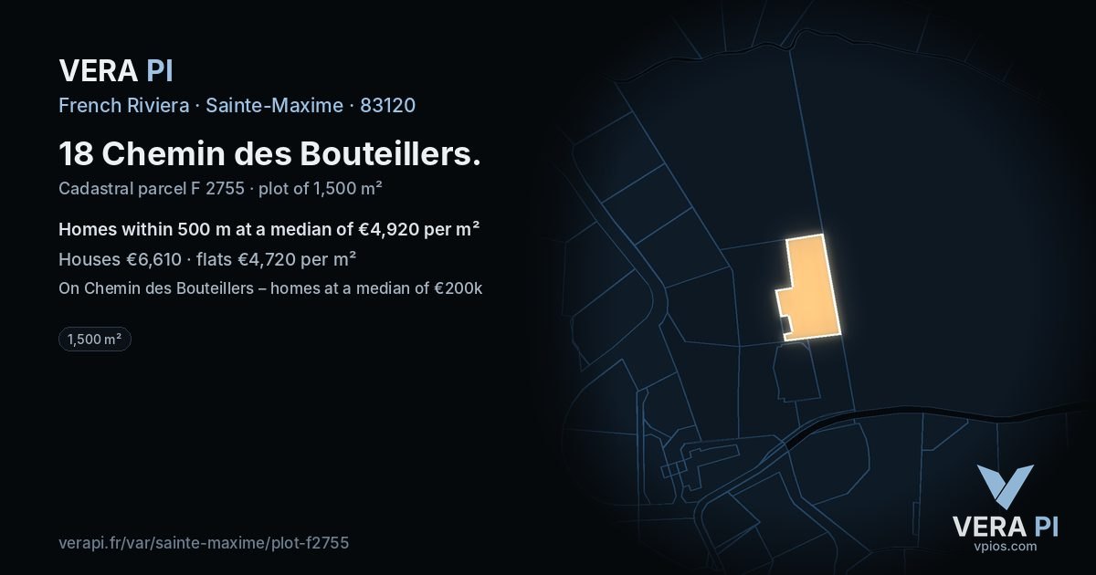 18 Chemin des Bouteillers, Sainte-Maxime at night – the plot lit, the parcels around coloured by the prices near them