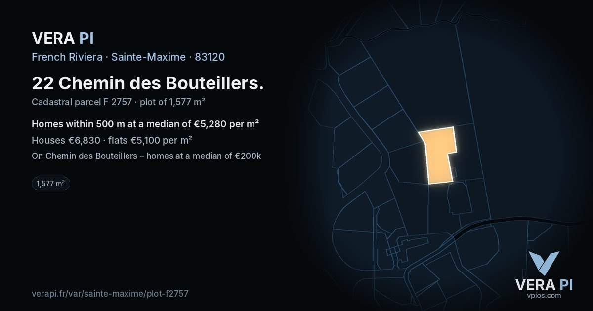 22 Chemin des Bouteillers, Sainte-Maxime at night – the plot lit, the parcels around coloured by the prices near them