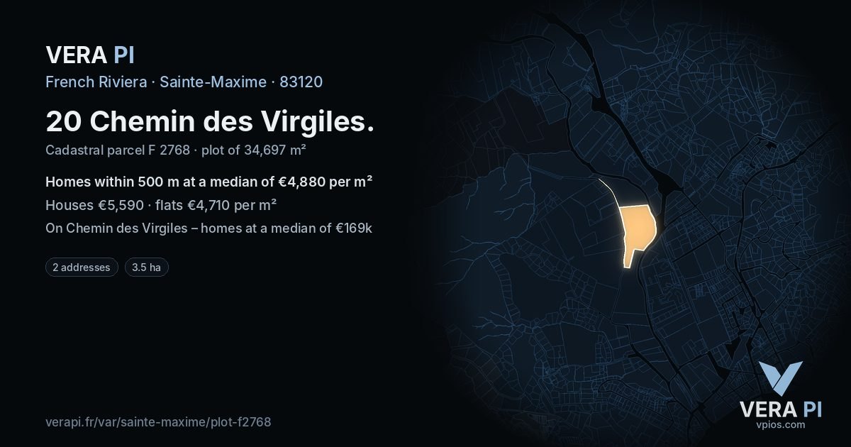 20 Chemin des Virgiles, Sainte-Maxime at night – the plot lit, the parcels around coloured by the prices near them