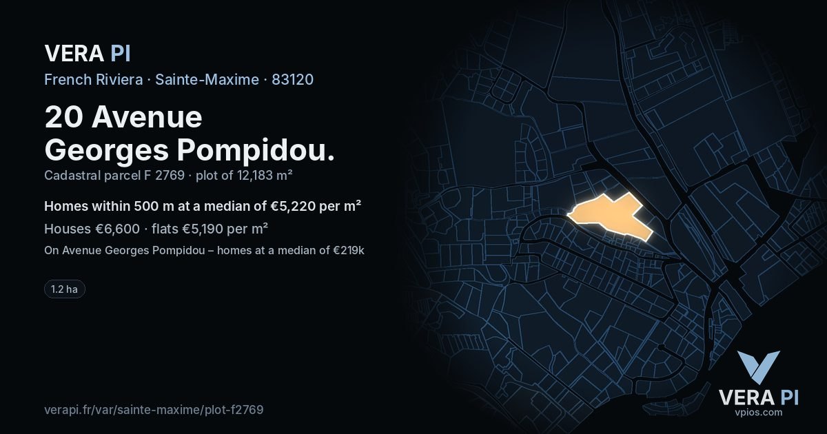 20 Avenue Georges Pompidou, Sainte-Maxime at night – the plot lit, the parcels around coloured by the prices near them