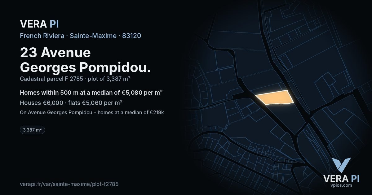 23 Avenue Georges Pompidou, Sainte-Maxime at night – the plot lit, the parcels around coloured by the prices near them