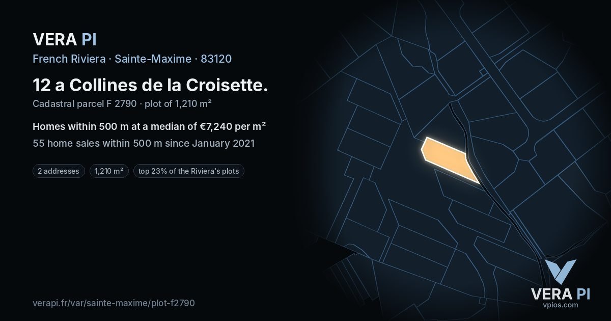 12 a Collines de la Croisette, Sainte-Maxime at night – the plot lit, the parcels around coloured by the prices near them