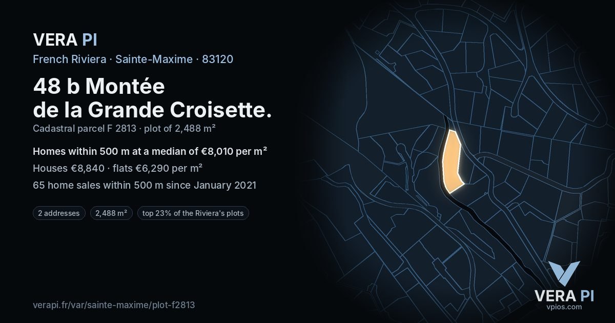 48 b Montée de la Grande Croisette, Sainte-Maxime at night – the plot lit, the parcels around coloured by the prices near them
