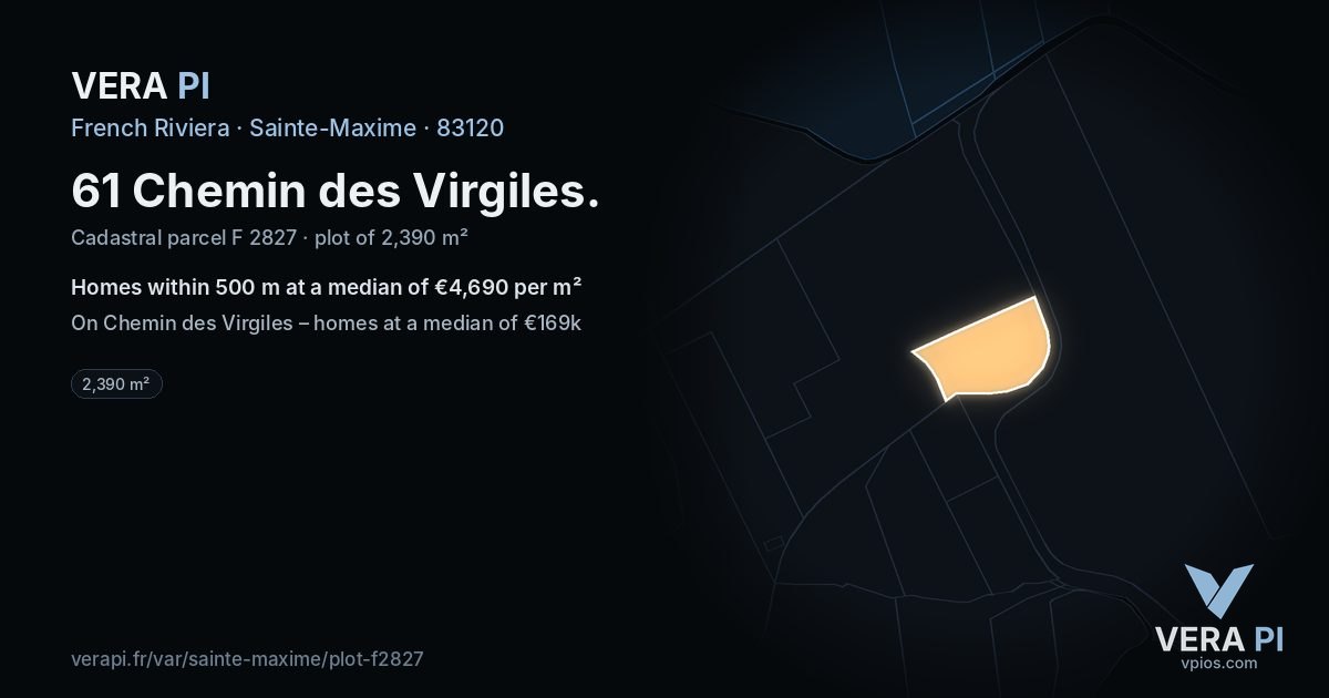 61 Chemin des Virgiles, Sainte-Maxime at night – the plot lit, the parcels around coloured by the prices near them