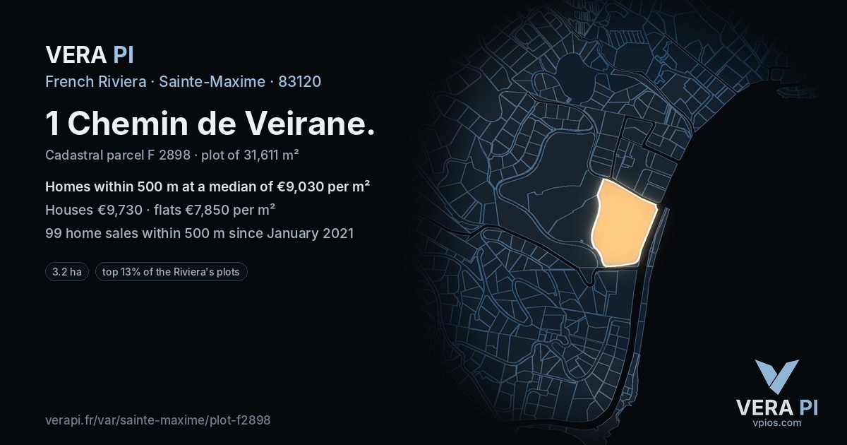 1 Chemin de Veirane, Sainte-Maxime at night – the plot lit, the parcels around coloured by the prices near them
