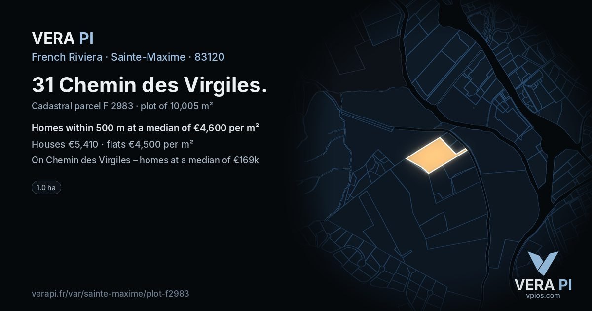 31 Chemin des Virgiles, Sainte-Maxime at night – the plot lit, the parcels around coloured by the prices near them