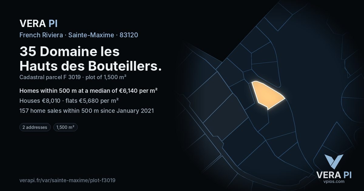 35 Domaine les Hauts des Bouteillers, Sainte-Maxime at night – the plot lit, the parcels around coloured by the prices near them