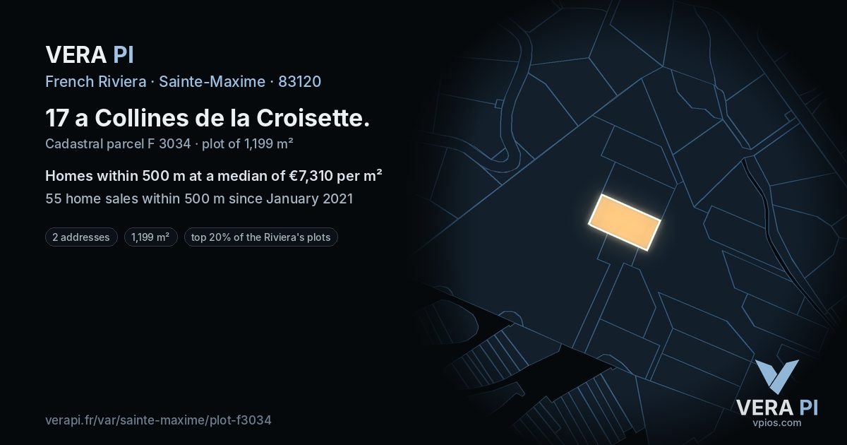 17 a Collines de la Croisette, Sainte-Maxime at night – the plot lit, the parcels around coloured by the prices near them