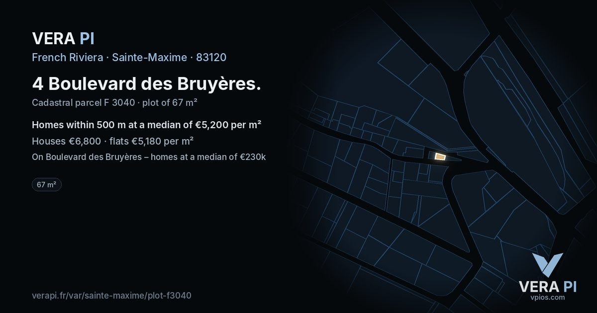 4 Boulevard des Bruyères, Sainte-Maxime at night – the plot lit, the parcels around coloured by the prices near them