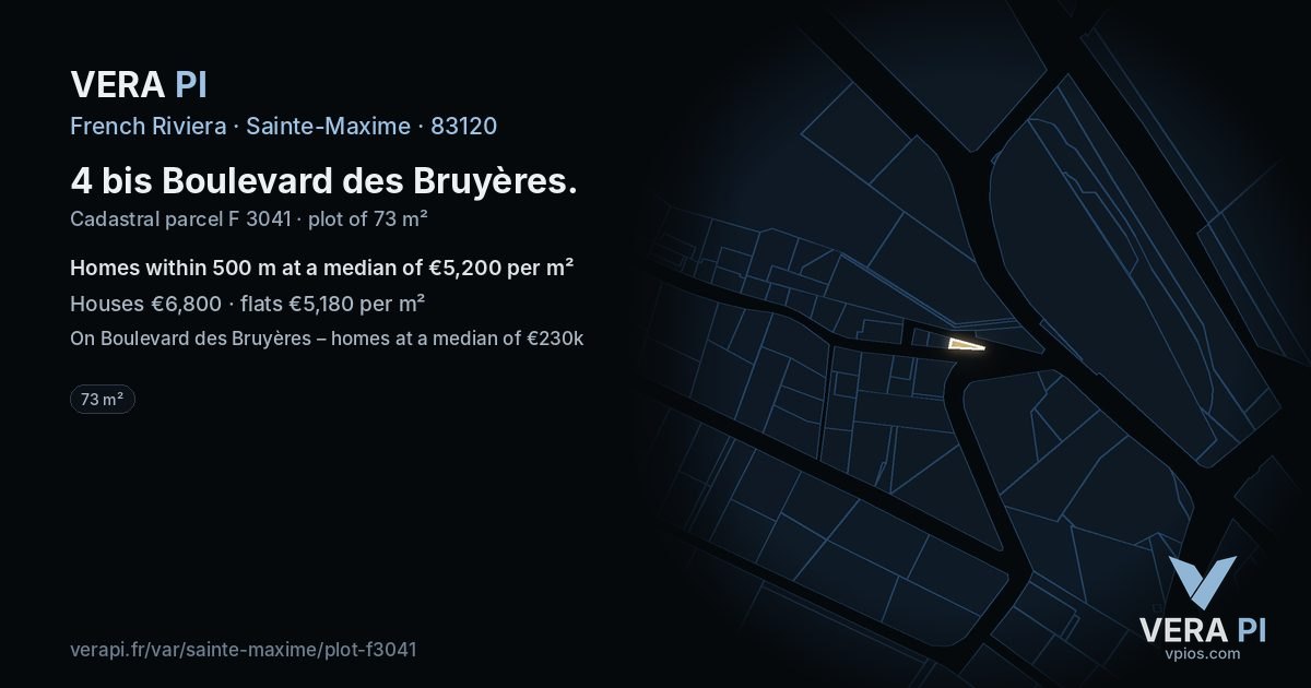 4 bis Boulevard des Bruyères, Sainte-Maxime at night – the plot lit, the parcels around coloured by the prices near them