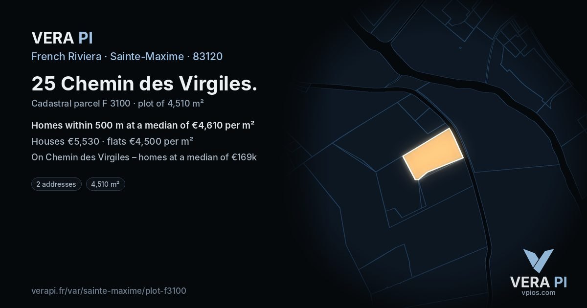 25 Chemin des Virgiles, Sainte-Maxime at night – the plot lit, the parcels around coloured by the prices near them