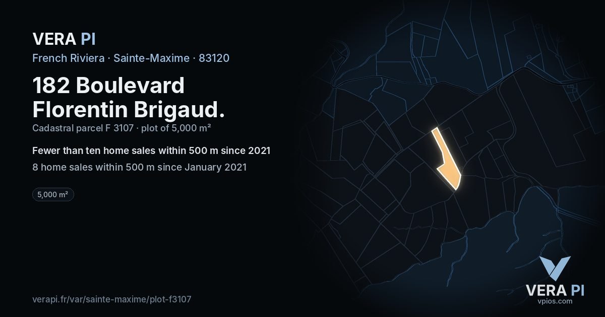 182 Boulevard Florentin Brigaud, Sainte-Maxime at night – the plot lit, the parcels around coloured by the prices near them