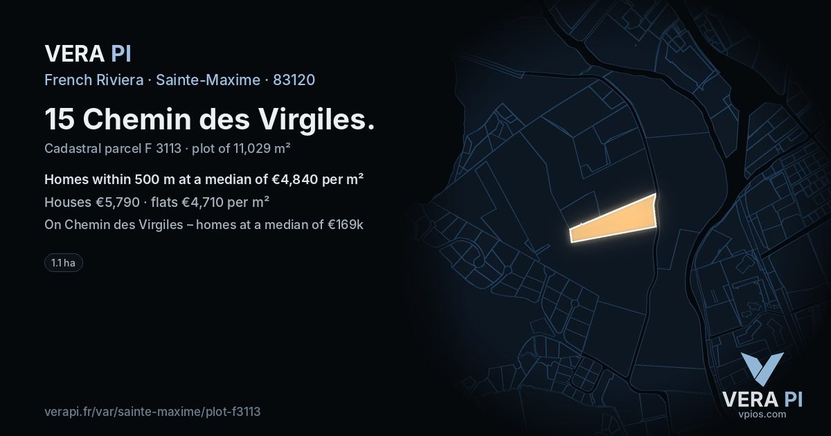 15 Chemin des Virgiles, Sainte-Maxime at night – the plot lit, the parcels around coloured by the prices near them
