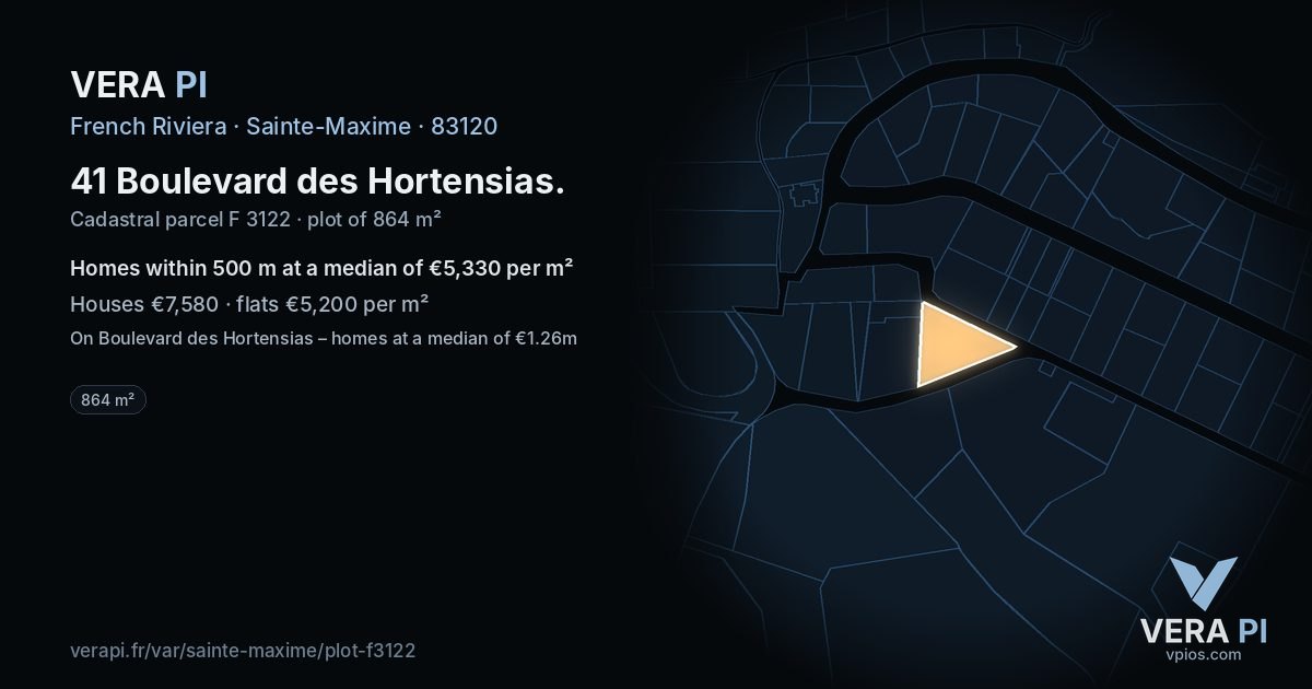 41 Boulevard des Hortensias, Sainte-Maxime at night – the plot lit, the parcels around coloured by the prices near them