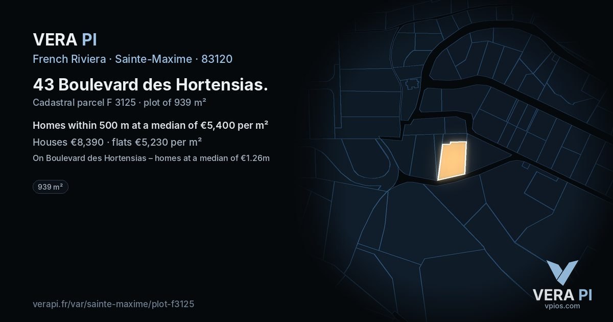 43 Boulevard des Hortensias, Sainte-Maxime at night – the plot lit, the parcels around coloured by the prices near them