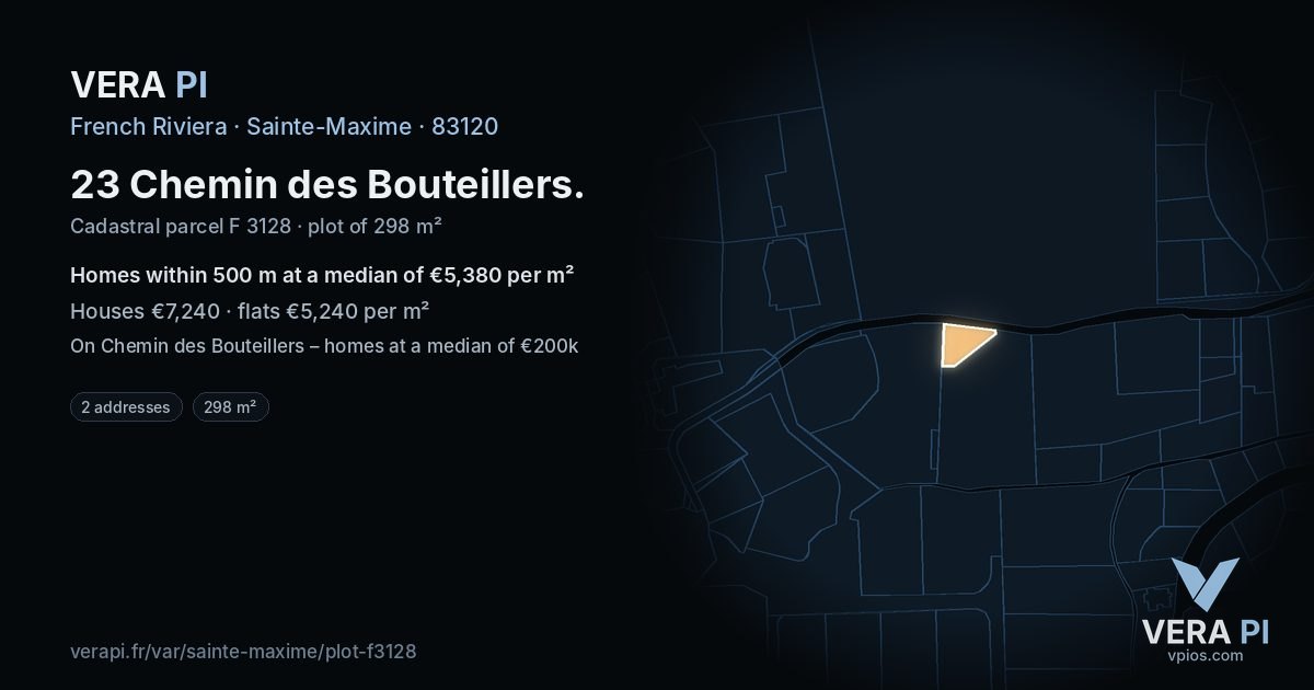 23 Chemin des Bouteillers, Sainte-Maxime at night – the plot lit, the parcels around coloured by the prices near them