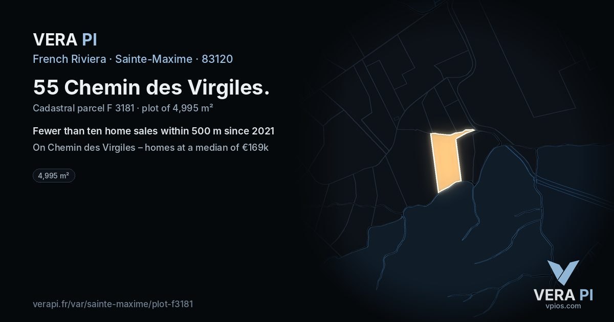 55 Chemin des Virgiles, Sainte-Maxime at night – the plot lit, the parcels around coloured by the prices near them