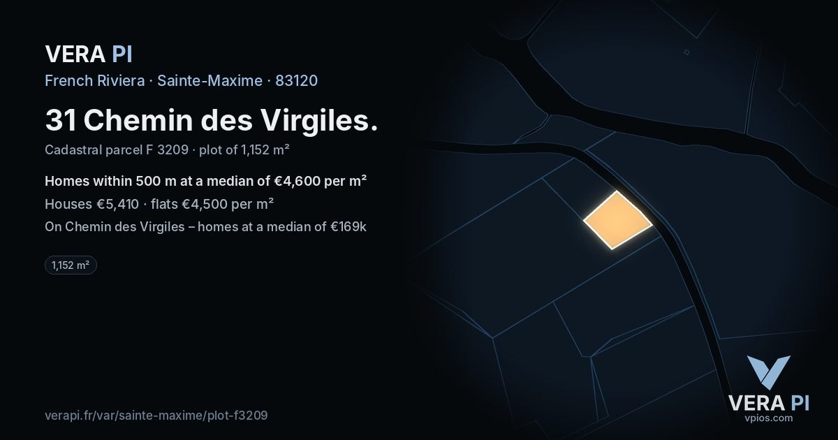 31 Chemin des Virgiles, Sainte-Maxime at night – the plot lit, the parcels around coloured by the prices near them