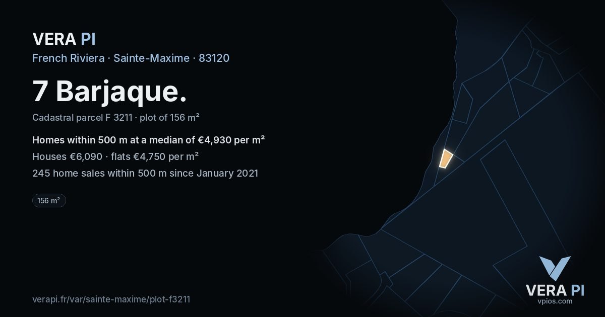 7 Barjaque, Sainte-Maxime at night – the plot lit, the parcels around coloured by the prices near them