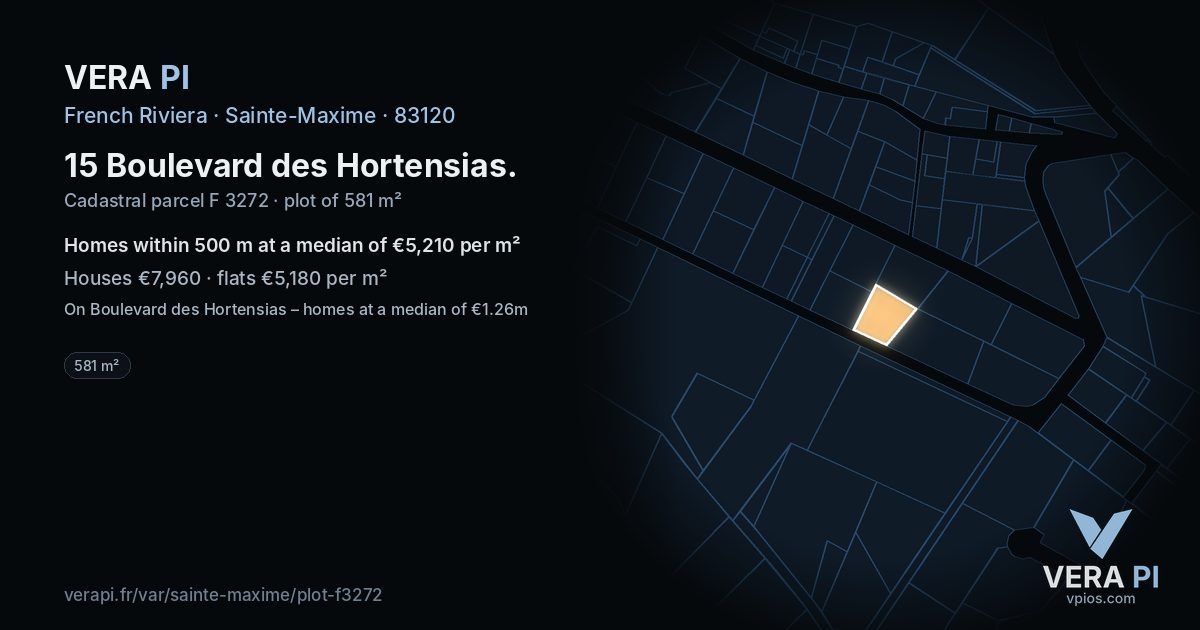 15 Boulevard des Hortensias, Sainte-Maxime at night – the plot lit, the parcels around coloured by the prices near them