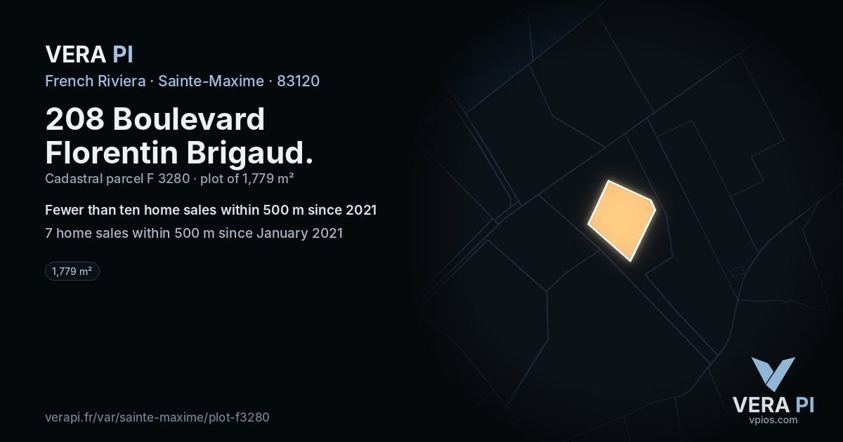208 Boulevard Florentin Brigaud, Sainte-Maxime at night – the plot lit, the parcels around coloured by the prices near them