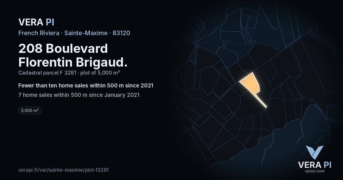 208 Boulevard Florentin Brigaud, Sainte-Maxime at night – the plot lit, the parcels around coloured by the prices near them