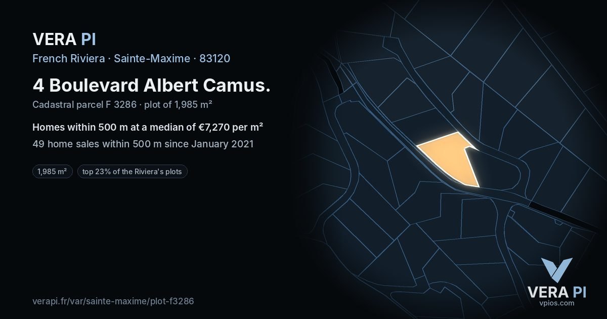 4 Boulevard Albert Camus, Sainte-Maxime at night – the plot lit, the parcels around coloured by the prices near them