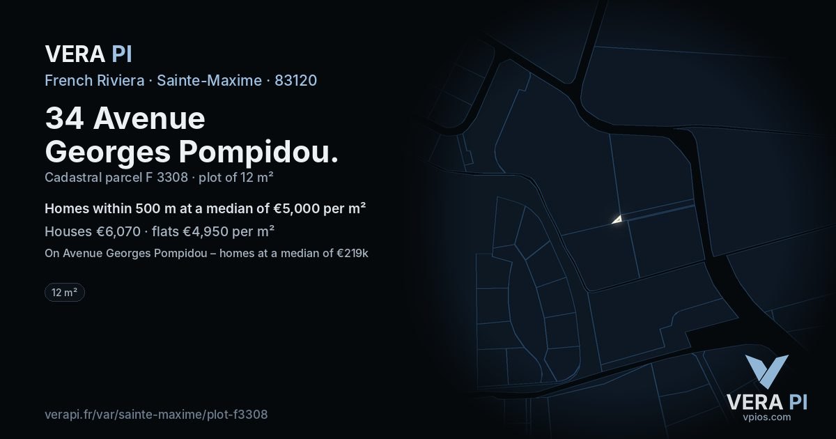 34 Avenue Georges Pompidou, Sainte-Maxime at night – the plot lit, the parcels around coloured by the prices near them