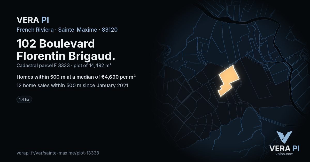 102 Boulevard Florentin Brigaud, Sainte-Maxime at night – the plot lit, the parcels around coloured by the prices near them