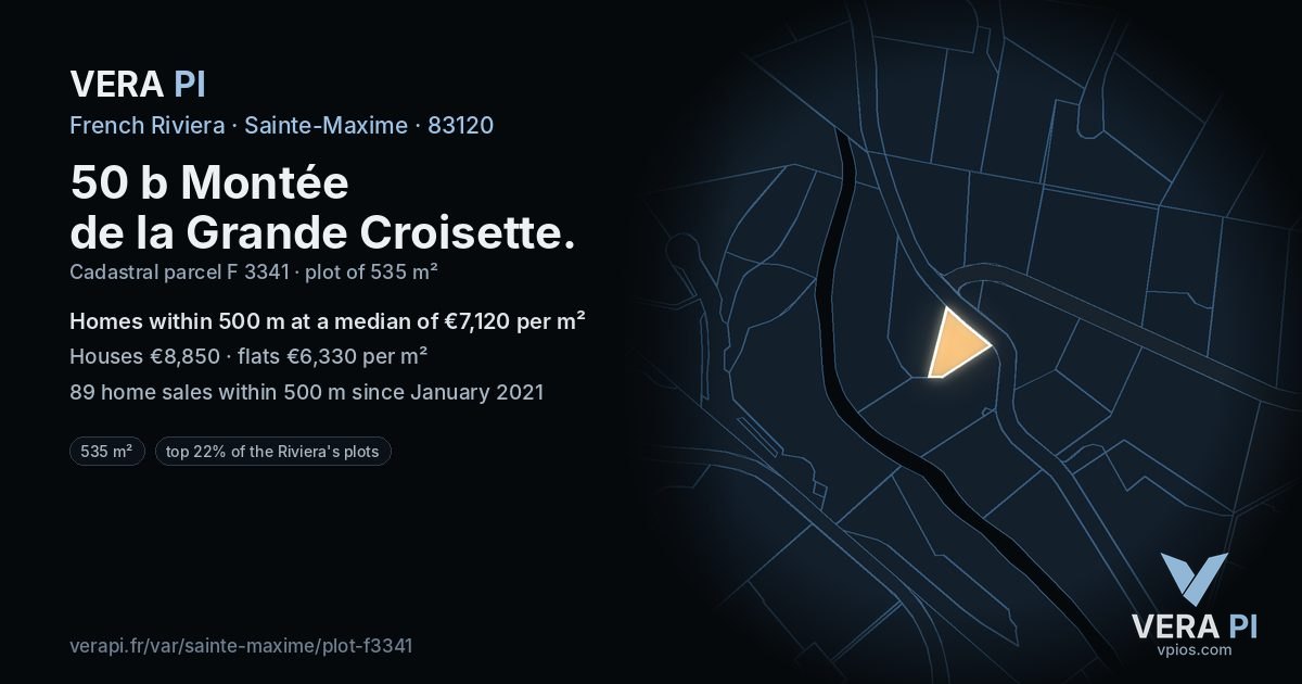50 b Montée de la Grande Croisette, Sainte-Maxime at night – the plot lit, the parcels around coloured by the prices near them