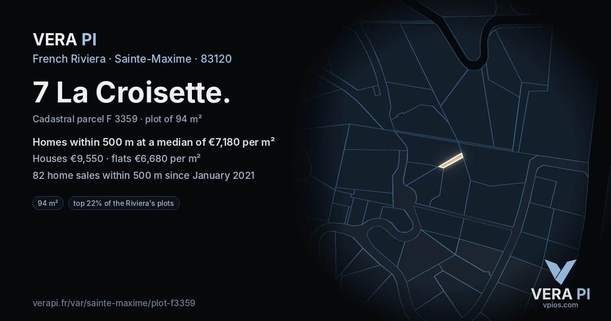 7 La Croisette, Sainte-Maxime at night – the plot lit, the parcels around coloured by the prices near them