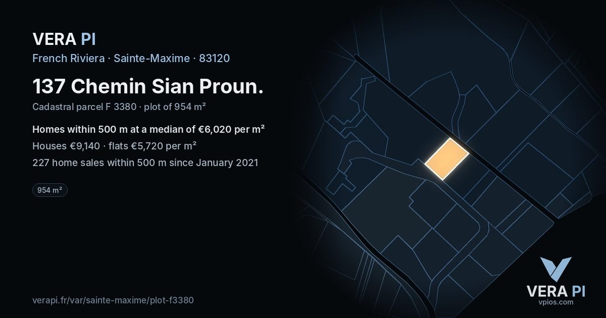 137 Chemin Sian Proun, Sainte-Maxime at night – the plot lit, the parcels around coloured by the prices near them