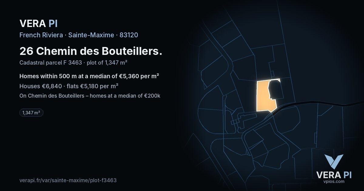 26 Chemin des Bouteillers, Sainte-Maxime at night – the plot lit, the parcels around coloured by the prices near them
