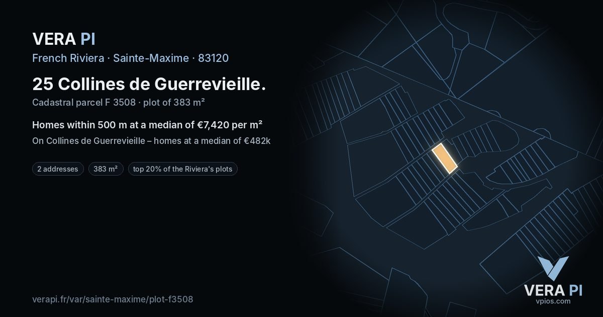 25 Collines de Guerrevieille, Sainte-Maxime at night – the plot lit, the parcels around coloured by the prices near them