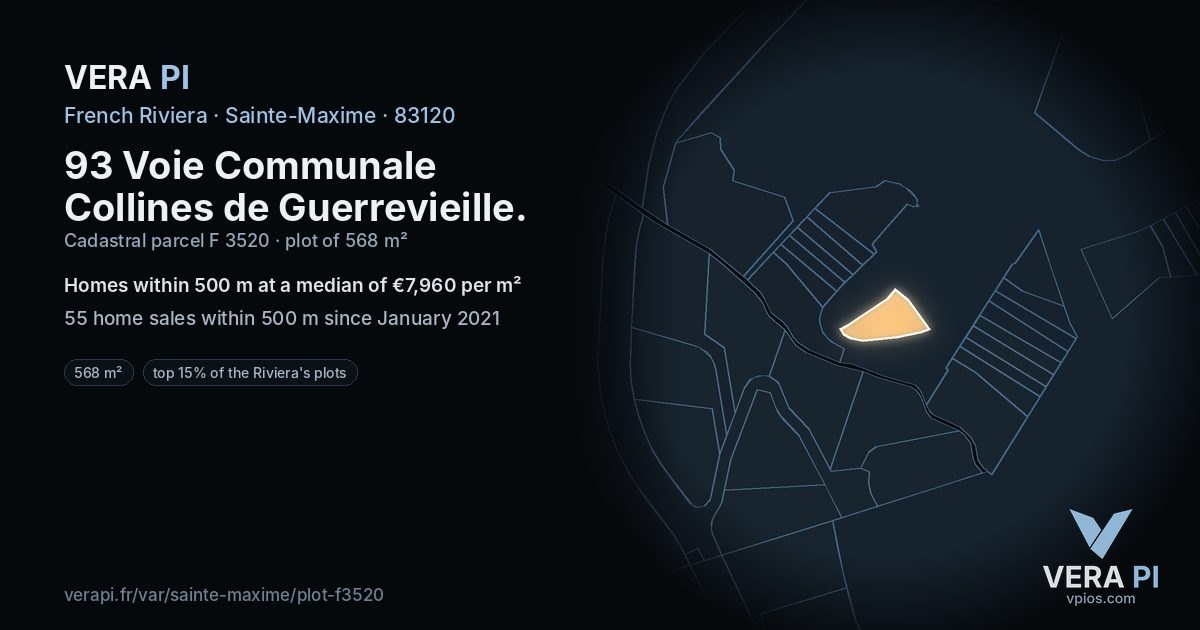 93 Voie Communale Collines de Guerrevieille, Sainte-Maxime at night – the plot lit, the parcels around coloured by the prices near them