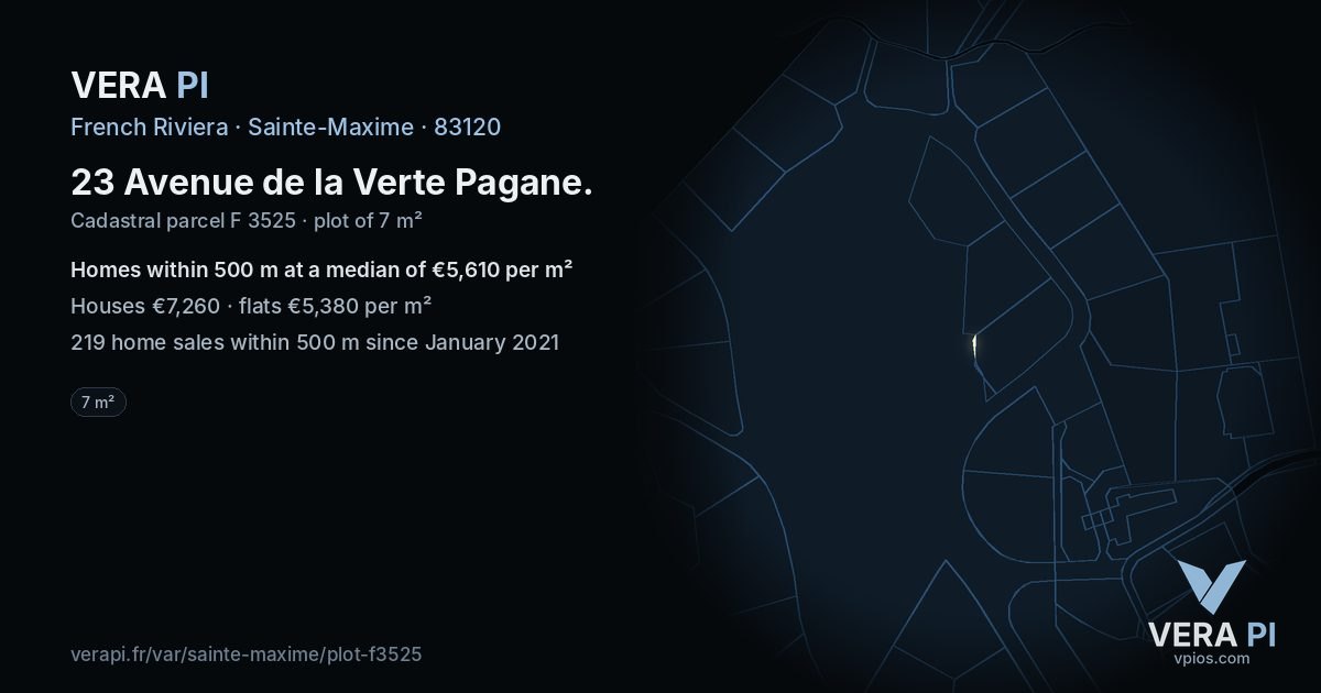 23 Avenue de la Verte Pagane, Sainte-Maxime at night – the plot lit, the parcels around coloured by the prices near them