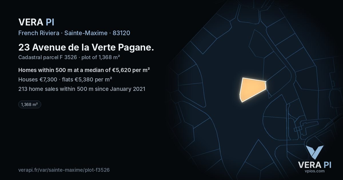 23 Avenue de la Verte Pagane, Sainte-Maxime at night – the plot lit, the parcels around coloured by the prices near them
