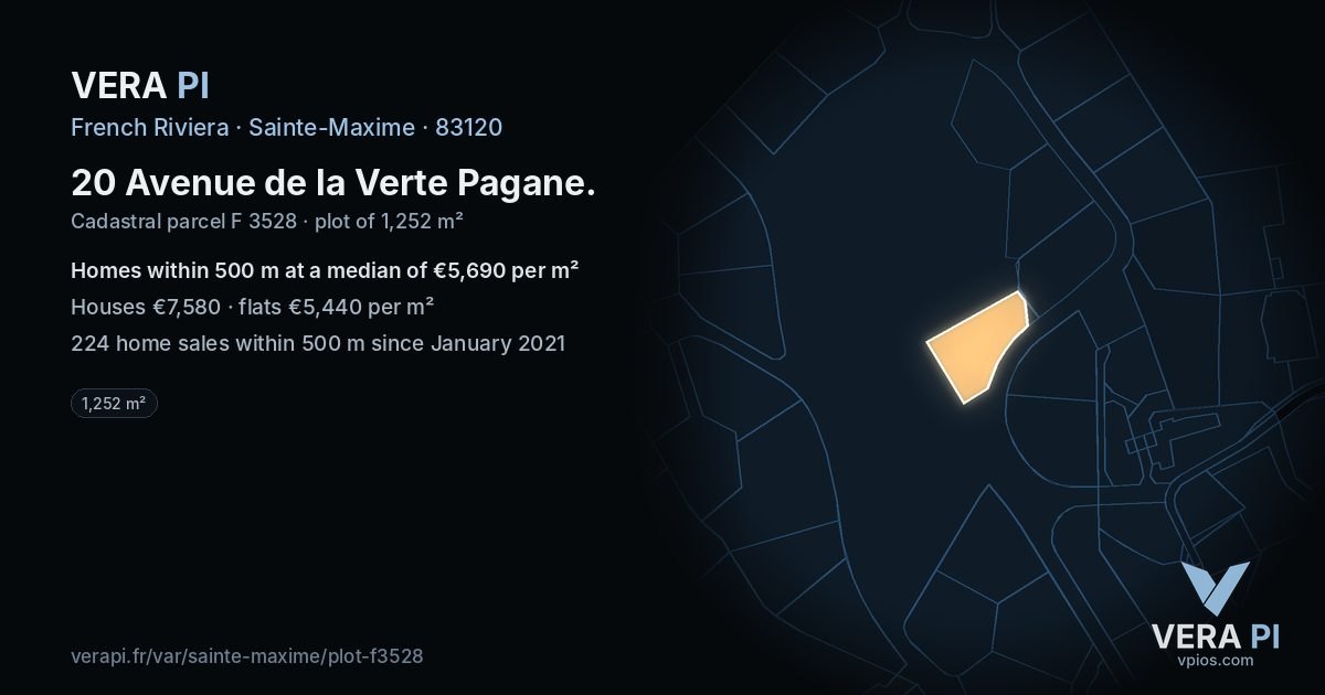 20 Avenue de la Verte Pagane, Sainte-Maxime at night – the plot lit, the parcels around coloured by the prices near them