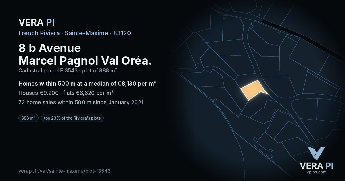8 b Avenue Marcel Pagnol Val Oréa, Sainte-Maxime at night – the plot lit, the parcels around coloured by the prices near them