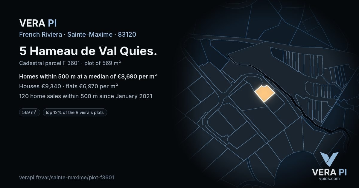 5 Hameau de Val Quies, Sainte-Maxime at night – the plot lit, the parcels around coloured by the prices near them
