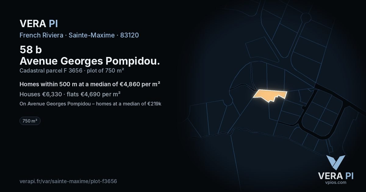 58 b Avenue Georges Pompidou, Sainte-Maxime at night – the plot lit, the parcels around coloured by the prices near them