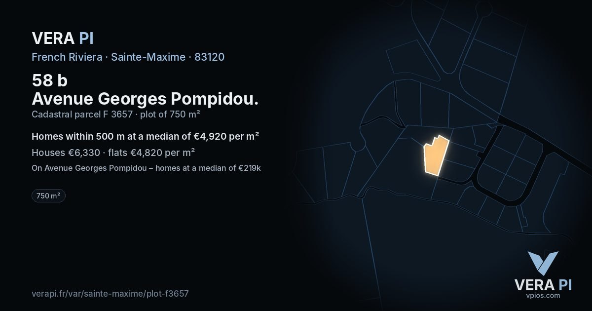 58 b Avenue Georges Pompidou, Sainte-Maxime at night – the plot lit, the parcels around coloured by the prices near them