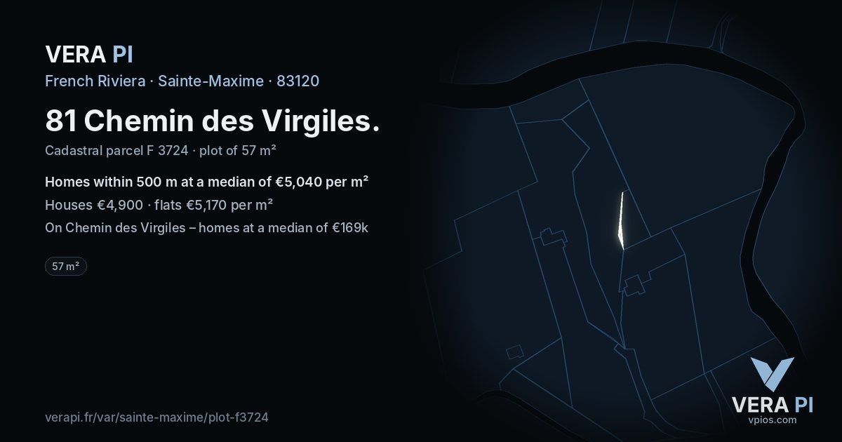 81 Chemin des Virgiles, Sainte-Maxime at night – the plot lit, the parcels around coloured by the prices near them