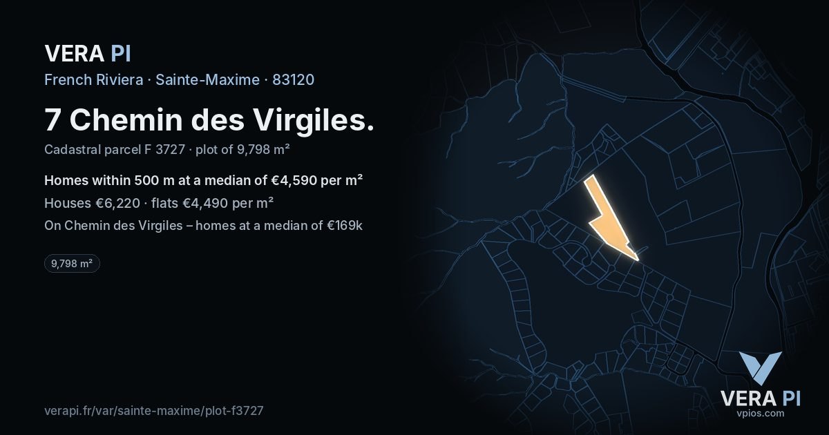 7 Chemin des Virgiles, Sainte-Maxime at night – the plot lit, the parcels around coloured by the prices near them